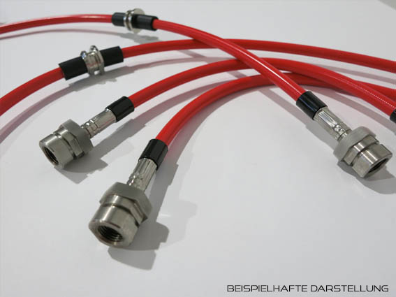 Vergrößerter beispielhafter Stahlflex-Leitungssatz in Space-Rot